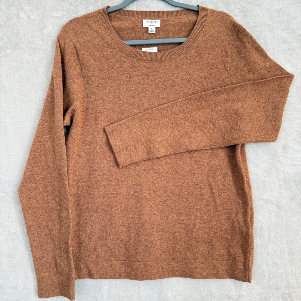 J.Crew Teddie Sweater Brown Merino Wool Cotton Blend Crewneck Large Academia NWT